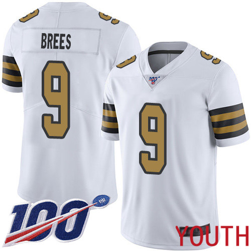 New Orleans Saints Limited White Youth Drew Brees Jersey NFL Football 9 100th Season Rush Vapor Untouchable Jersey